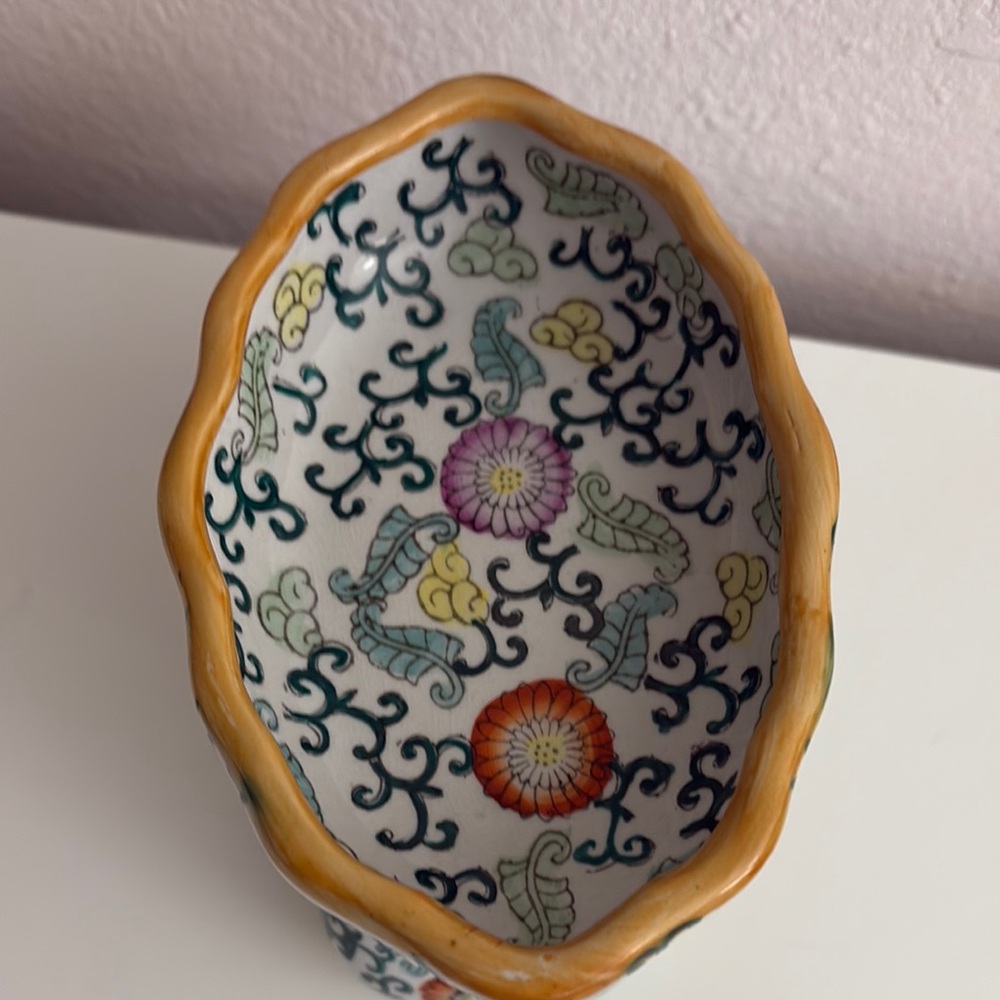 Decorative Hand-Painted Floral Ceramic Bowl in Multicolor - Picture 4 of 6